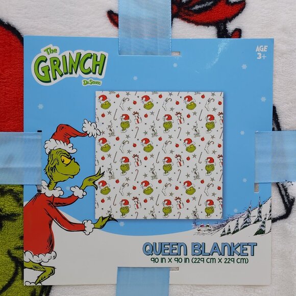 Dr. Seuss The Grinch Plush Blanket Queen 90" X 90" Christmas Holiday Gifts - Picture 3 of 10